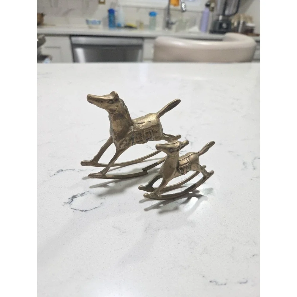 Vintage Brass Rocking Horse Figurines Set of 2